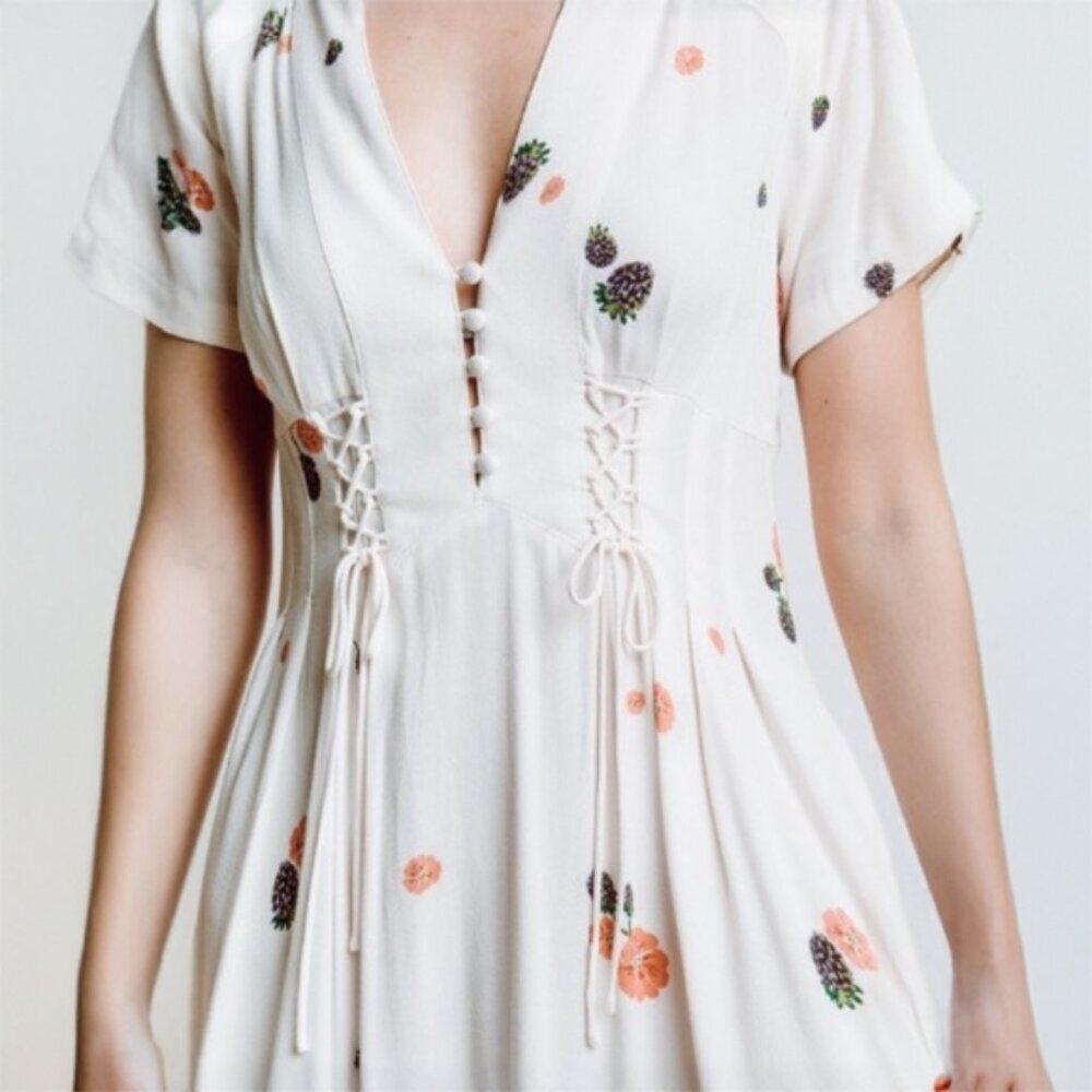 Free People Dream Girl Mini Dress in Ivory Combo - sz 2 - Picture 4 of 9